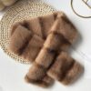 Striped Color Contrast Soft Plush Cross-hole Scarf With Retro And Sophisticated Style, Suitable For Autumn And Winter Commuting And Traveling Outfits.