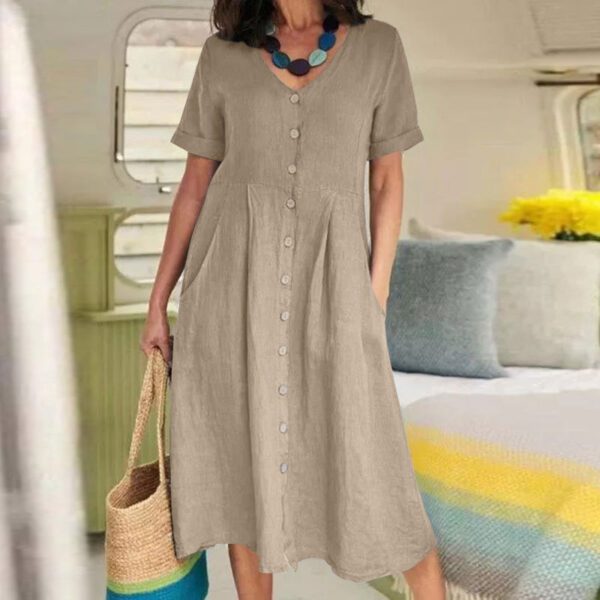 2026 Spring Summer European And American Women's New Solid Color Loose High Waist Cotton And Hemp Dress