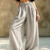 2026 Women's Spring And Autumn European And American New Style Women's Pants Solid Color Fashion Casual Loose Versatile Pocket Elastic Waist Pants