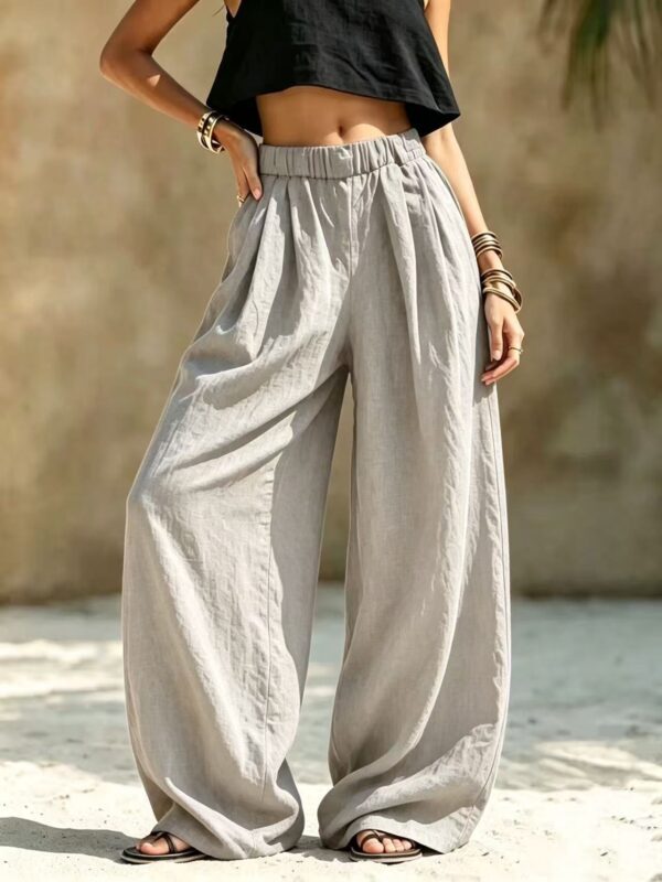 2026 Women's Spring And Autumn European And American New Style Women's Pants Solid Color Fashion Casual Loose Versatile Pocket Elastic Waist Pants