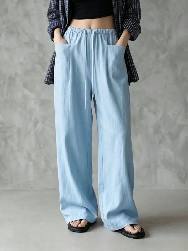 European And American Cross-Border Amazon Independent Site New Women's Solid Color Wide-Leg High-Waisted Loose Drawstring Casual Pants