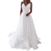 Fitted-waist Pleated V-neck Strap Light Wedding Dress