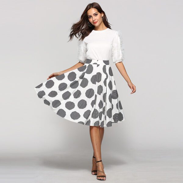 6ab60271-048f-4811-a332-6a1eb49ab5ec.jpg Large Polka Dot Round Slim Fit Mid-Length Skirt With Large Hem