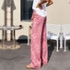 High‑Rise Pink Leopard Printed Wide Leg Denim Jeans For Women, Y2K Streetwear Baggy Trousers   Only Official Shipping Labels Are Supported