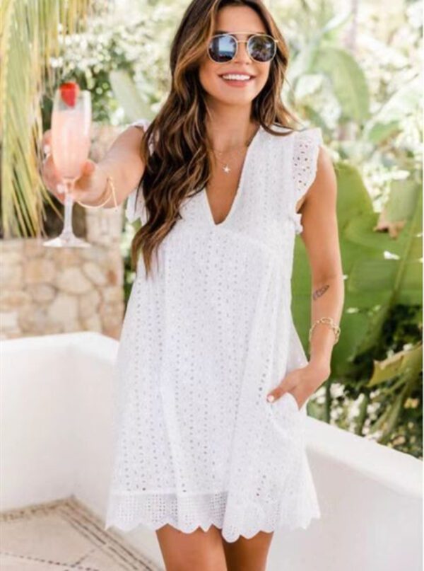 6b403508-c548-4450-82b8-3ca1dafd9d7a.jpg Lace Dresses With Pocket Summer Sleeveless Jacquard Cutout V-Neck Beach Dress