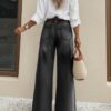 Vintage Washed Black High Waist Wide Leg Jeans Women Loose Floor Length Denim Pants Casual Relax Fit Pocket Retro Denim Trousers
