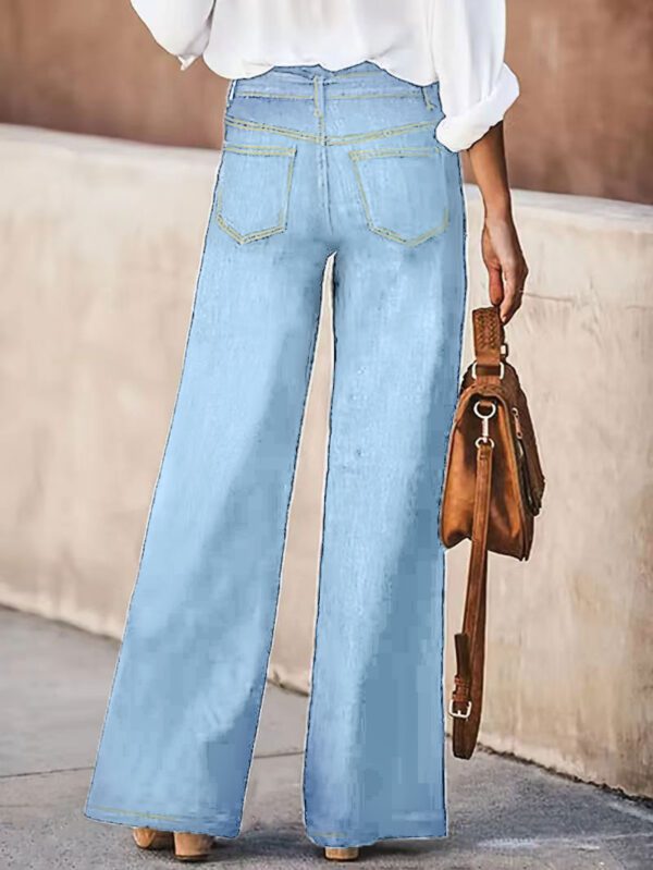 Women Light Blue High Waist Tie Belt Wide Leg Denim Pants Loose Drape Trousers For Beach Vacation Daily Office Casual Wear