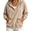 2026 Autumn New Style European Women's Dressy Corduroy Hooded Sweatshirt With Half-Closed Button And Drawstring Loose Top For Women