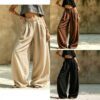 2026 Women's Spring And Autumn European And American New Style Women's Pants Solid Color Fashion Casual Loose Versatile Pocket Elastic Waist Pants