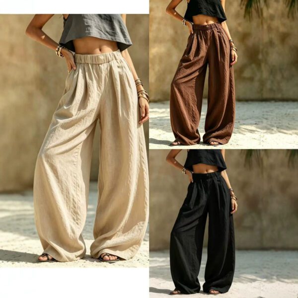 2026 Women's Spring And Autumn European And American New Style Women's Pants Solid Color Fashion Casual Loose Versatile Pocket Elastic Waist Pants