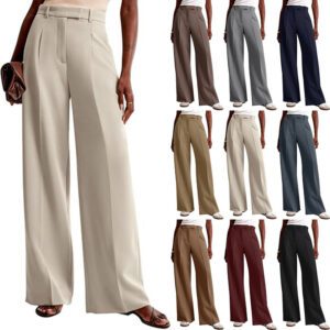 6e30bb4e-e227-43c4-acb4-16582497a752.jpg Amazon High Waist Drape Solid Color Wide Leg Pants Foreign Trade Europe And The United States Loose Casual Straight Tube Women's Business Suit Pants Women