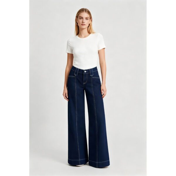 High-street Patchwork-striped Minimalist Chic Solid-color Relaxed-fit Wide-leg Straight-leg Pants