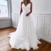 Fitted-waist Pleated V-neck Strap Light Wedding Dress