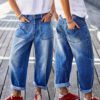 New Women's Mid-rise Rolled Hem Multi-pocket Cropped Jeans, Street Style, Casual & Versatile, Perfect For Daily Wear