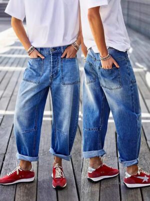 New Women's Mid-rise Rolled Hem Multi-pocket Cropped Jeans, Street Style, Casual & Versatile, Perfect For Daily Wear