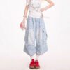 Love-Heart Print Designer-Style Cropped Denim Jeans For Women Summer