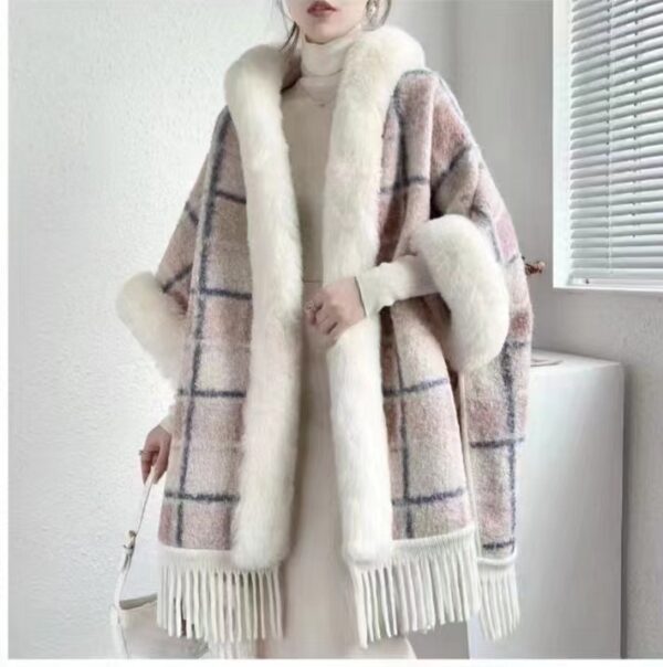 6fe4f239-ae65-4c0a-af21-1dcd81188ed2.jpg New Winter Hooded Cloak Shawl Fleece-lined And Extra-thick Latest Style