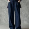 European And American Cross-Border Amazon Independent Site New Women's Solid Color Wide-Leg High-Waisted Loose Drawstring Casual Pants