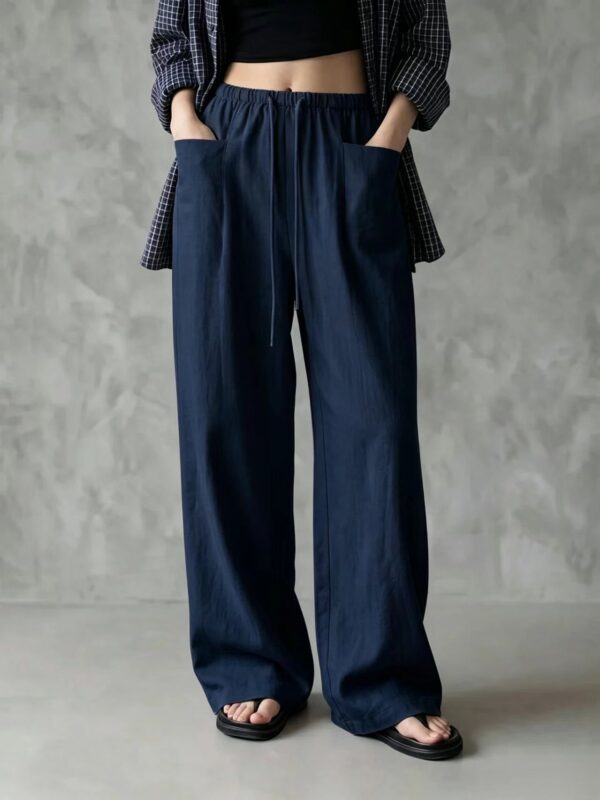 European And American Cross-Border Amazon Independent Site New Women's Solid Color Wide-Leg High-Waisted Loose Drawstring Casual Pants