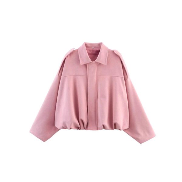 Amazon European And American Women's Clothing 2025 Spring And Autumn Suede Texture Lapel Zipper Button Pilot Jacket