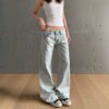 Womens Jeans Non-slim Fit Straight-leg Flared Wide-leg