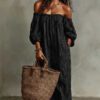 Women's Summer Off Shoulder Striped Dress Elegant Loose Casual Dress