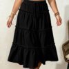 Amazon Cross-border European And American Layered Wood-ear Cake Skirt Drawstring Loose Slim-fit Mid-length Half-length