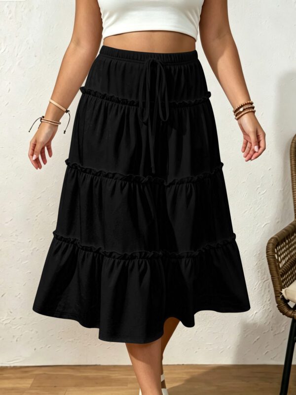 Amazon Cross-border European And American Layered Wood-ear Cake Skirt Drawstring Loose Slim-fit Mid-length Half-length