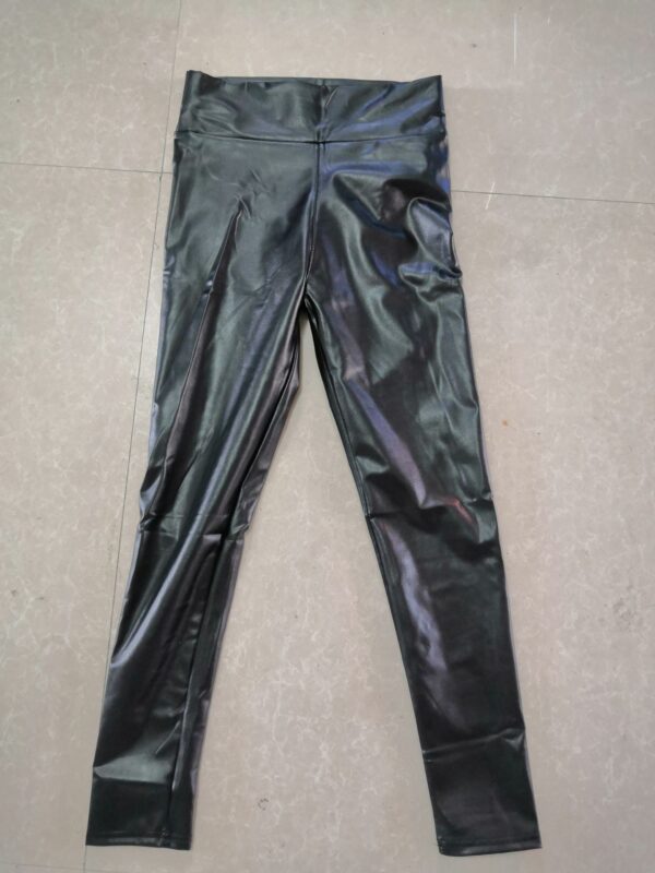 760544934992.jpg Reflective Hip Leather Pants Elastic High Waist Leggings