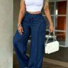 Women Loose Drawstring Multi Pocket Wide Leg Straight Leg Cargo Casual Pants