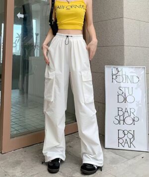 American-style Vintage Work Pants For Men And Women, Summer Versatile Straight-leg, Drapey, Cuffed, Loose Wide-leg Casual Pants-white