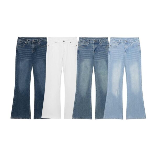 Womens Retro Loose-fit Mid-rise Turn-up-waist Denim Pants