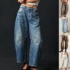 78e53f8a-02a3-4e91-9ae6-a812c256f020.jpg High Stretch Mid-Rise Barrel Jeans Fashion Wide Leg Shape Women Casual Baggy Mid Waist Denim Jeans