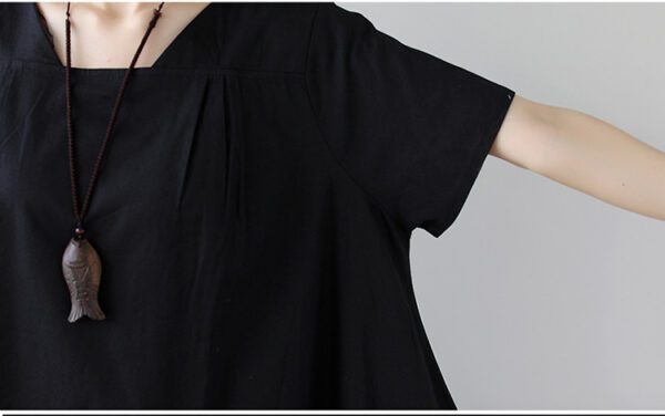 797ac5b5-f1a4-4146-98f4-e6a87d061121.jpg Cotton And Linen Short Sleeve Dress Large Size Women's Mid Length