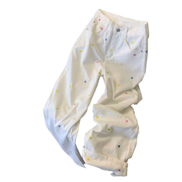 Floral Embroidered Straight-leg Denim Jeans For Women