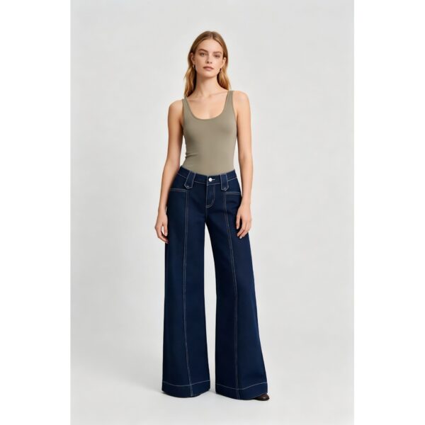 High-street Patchwork-striped Minimalist Chic Solid-color Relaxed-fit Wide-leg Straight-leg Pants