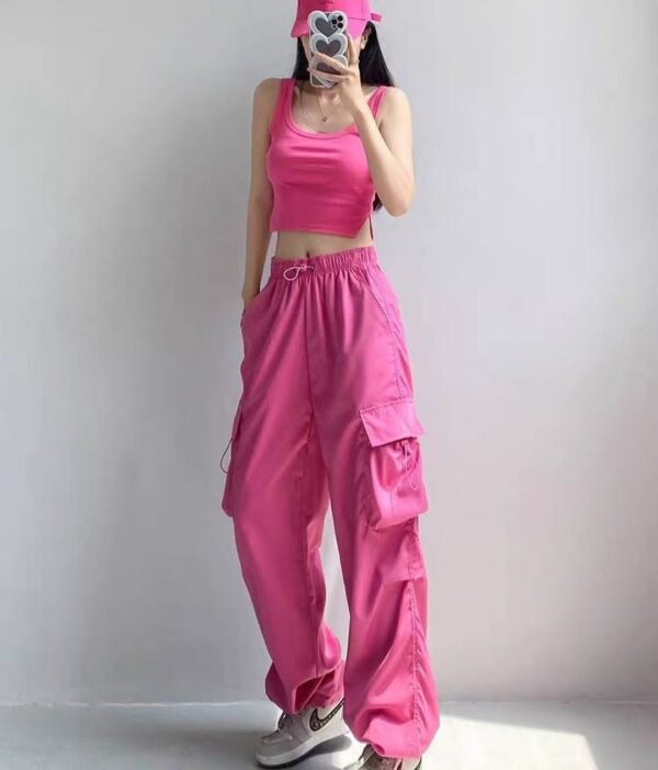 American-style Vintage Work Pants For Men And Women, Summer Versatile Straight-leg, Drapey, Cuffed, Loose Wide-leg Casual Pants-rose