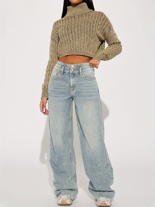 2026 New Cross-Border Foreign Trade Amazon European And American Women's Jeans With Double-Layer Waist Buttoning, Vintage Wide-Leg Jeans