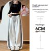 Womens High-waisted Color-block Loose-fitting Wide-leg Pants With Side Stripes