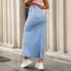 Womens Embroidered Bow Denim Skirt, Street-Style Long Dress, Wrinkle-Resistant, Solid Color, Blue