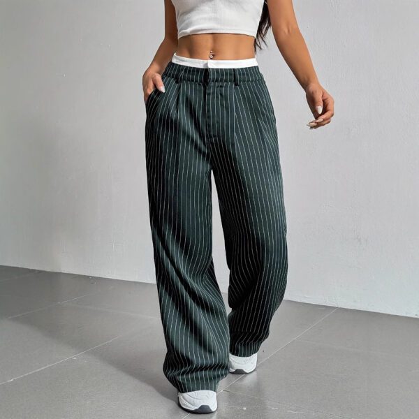 Stripe Printed Trousers Fashion High Waist Straight Leg Pants With Pocket Zipper Casual Suit Pants For Women