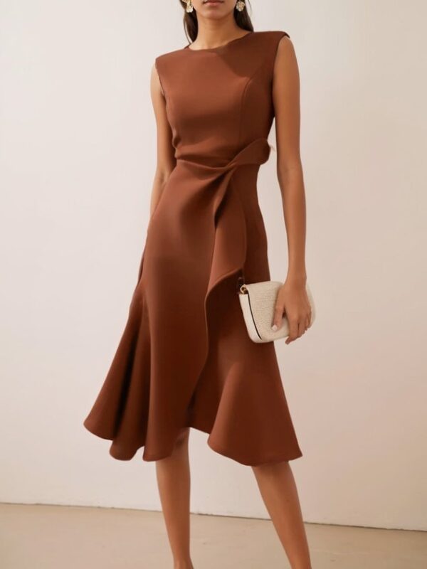 2026 Summer Women's New European And American Sleeveless Solid Color Fashion Versatile Temperament Round Neck Dress