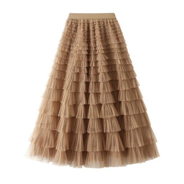 7ee34beb-e70e-4620-95b8-1127b374b020.jpg A-Line Mesh Ruffle Skirt Women's Temperament Sweet Long Skirt Slim Cupcake Dress Womens Clothing