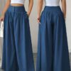 Cross-border European And American New Ladies' Fashion High-end Casual Solid Color Button Pleated Loose Wide-leg Floor-length Pants