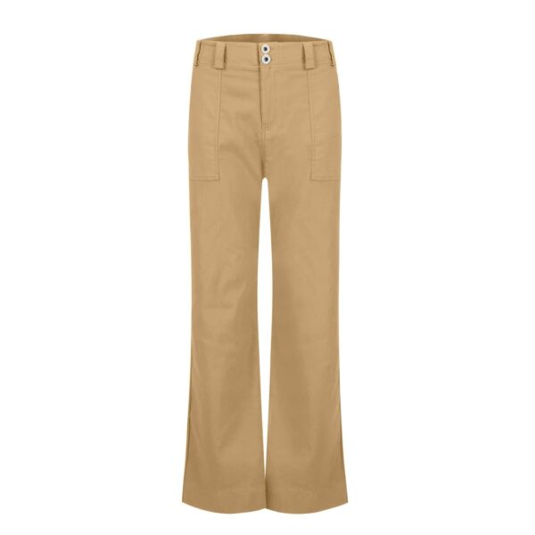 Hot-selling Women's Pocketed Elastic Waist Twill Cotton Pants, High-waisted, Comfortable, Slim-fit, Formal And Casual Wide-leg Pants