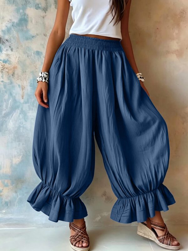 2026 Summer New Cross-Border European And American Style Loose Casual Cotton And Linen Ruffle Lantern Pants For Women