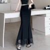 Womens Lace-Panel Sheath Skirt