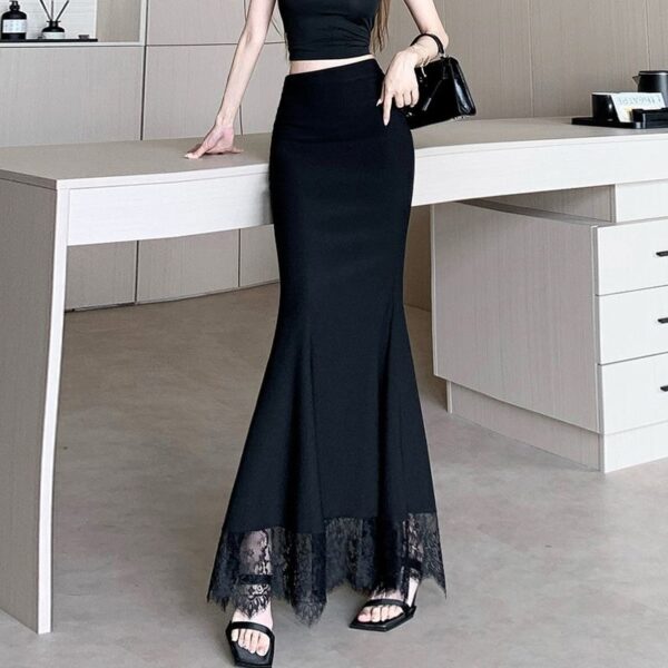 Womens Lace-Panel Sheath Skirt
