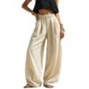 2026 Women's Spring And Autumn European And American New Style Women's Pants Solid Color Fashion Casual Loose Versatile Pocket Elastic Waist Pants