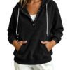 2026 Autumn New Style European Women's Dressy Corduroy Hooded Sweatshirt With Half-Closed Button And Drawstring Loose Top For Women
